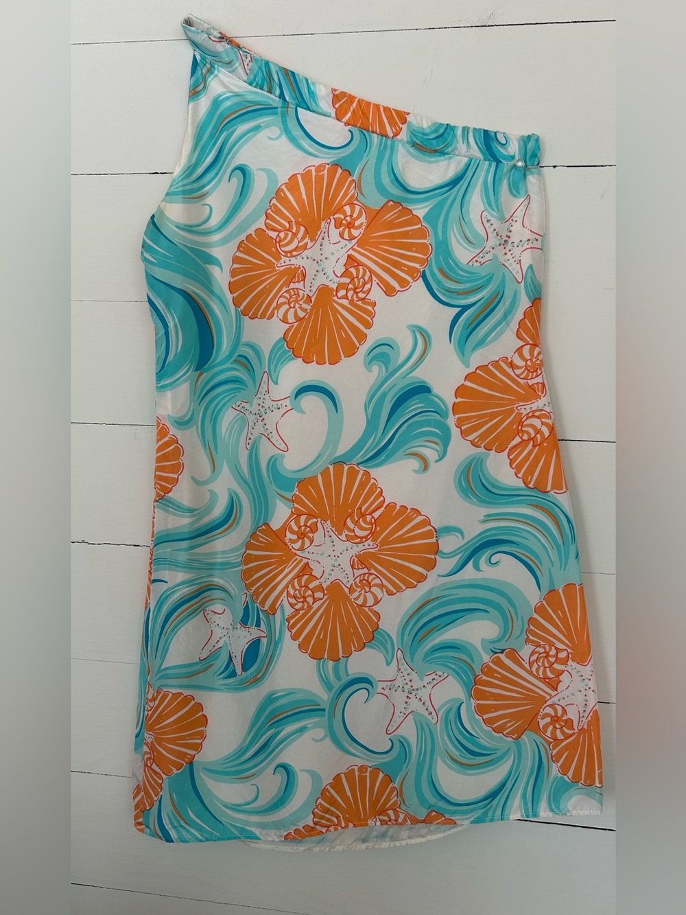 Lilly Pulitzer 100% Silk Fabric - Soft Blue & Peach Beach Wear, Size 2 - Picture 2 of 8